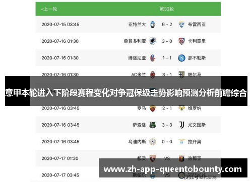 意甲本轮进入下阶段赛程变化对争冠保级走势影响预测分析前瞻综合